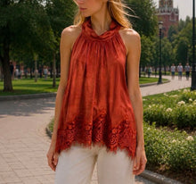 Load image into Gallery viewer, Stonewashed halterneck lace top
