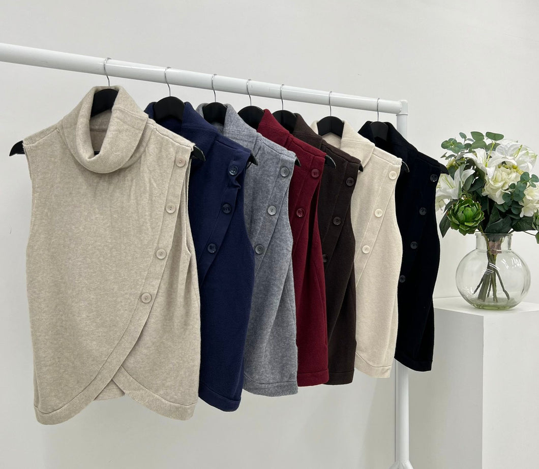 Roll neck sleeveless jumper