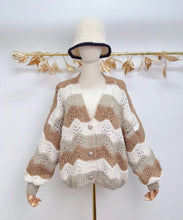Load image into Gallery viewer, Heart button wave knit cardigan
