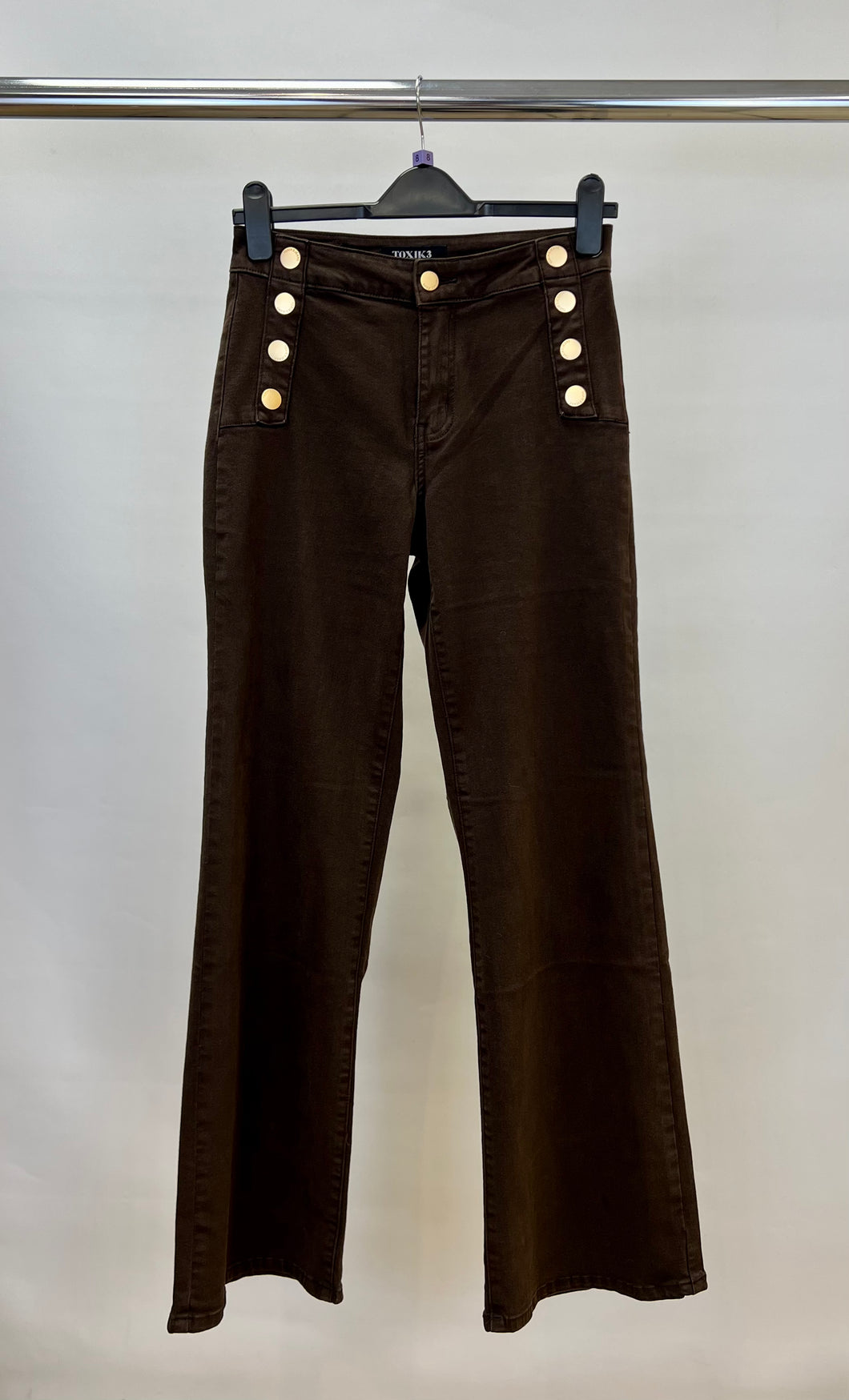 Toxik3 brown button flared jeans