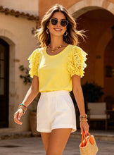 Load image into Gallery viewer, Stonewashed crochet sleeve t-shirt
