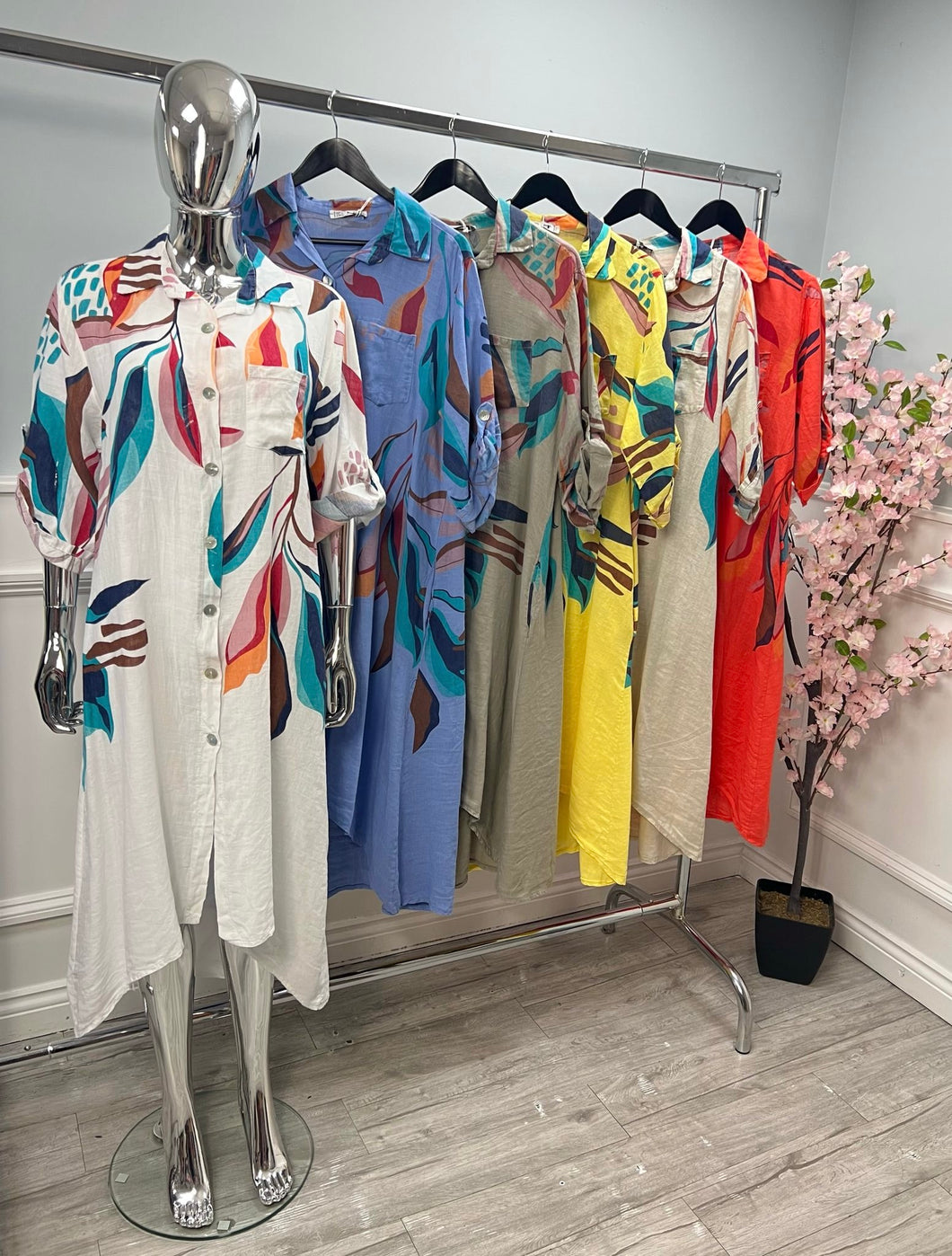 Abstract linen shirt dress