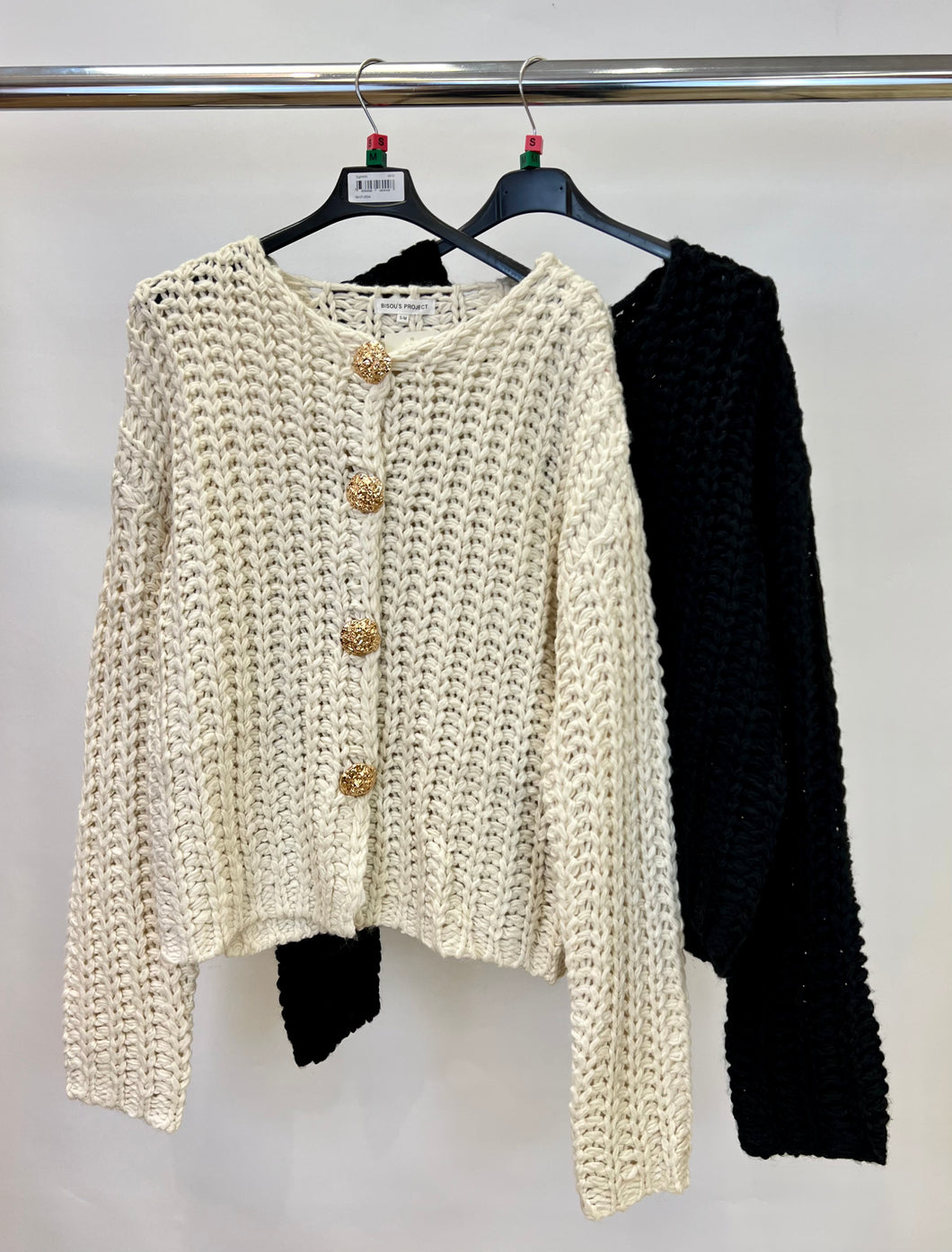 Chunky knit gold button cardigan