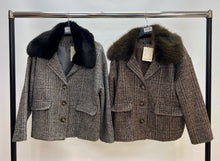 Load image into Gallery viewer, Check faux fur blazer

