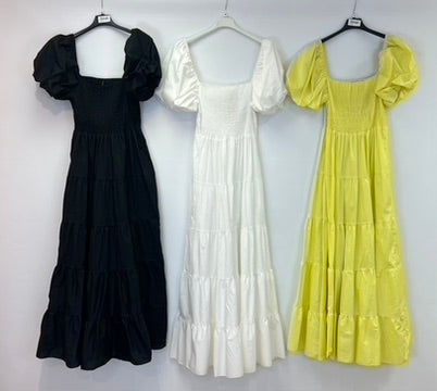 Plain cotton puff sleeve maxi dress