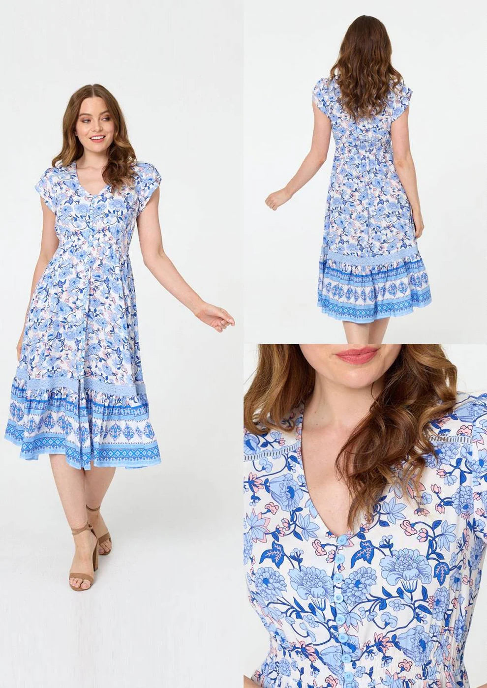 Stella Morgan sky blue floral midi dress
