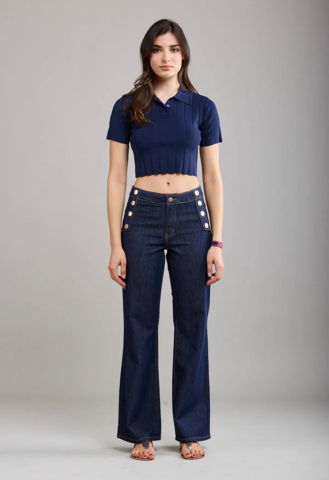 Toxik3 button wide leg jeans