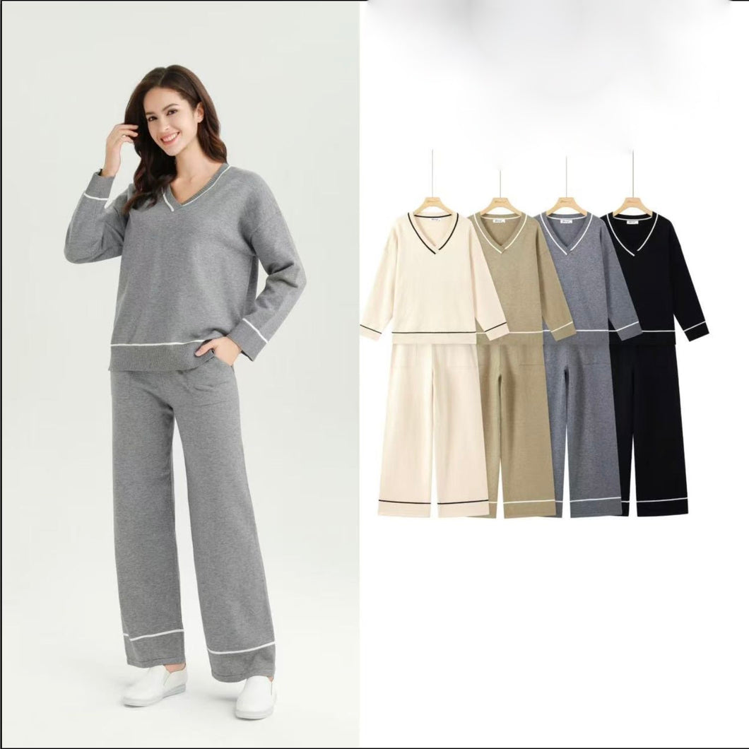 Contrast v-neck loungewear