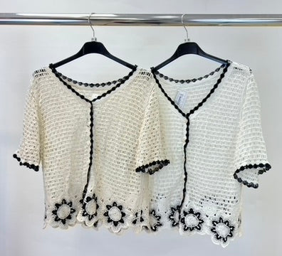 Contrast hem crochet cardigan
