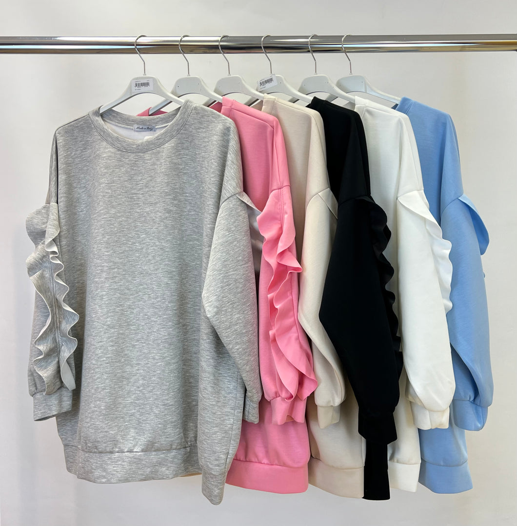 Frill sleeve sweatshirt