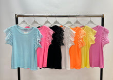 Load image into Gallery viewer, Stonewashed crochet sleeve t-shirt
