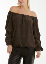Load image into Gallery viewer, Lurex rouched sleeve bardot top
