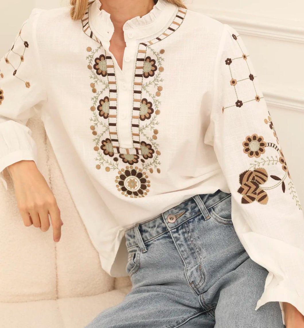 Ethnic embroidered cotton shirt