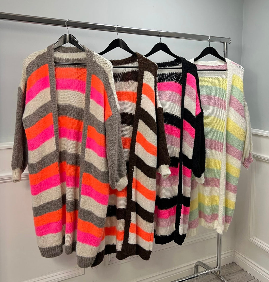 Stripe knitted cardigan (long)