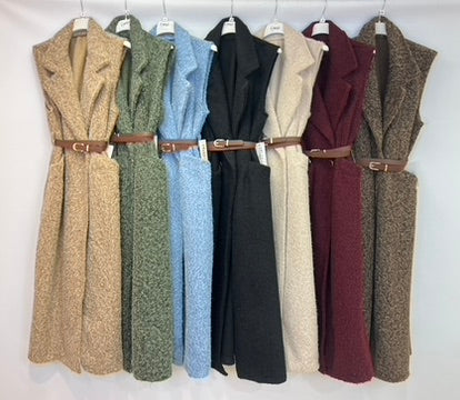 Boucle belted waistcoat