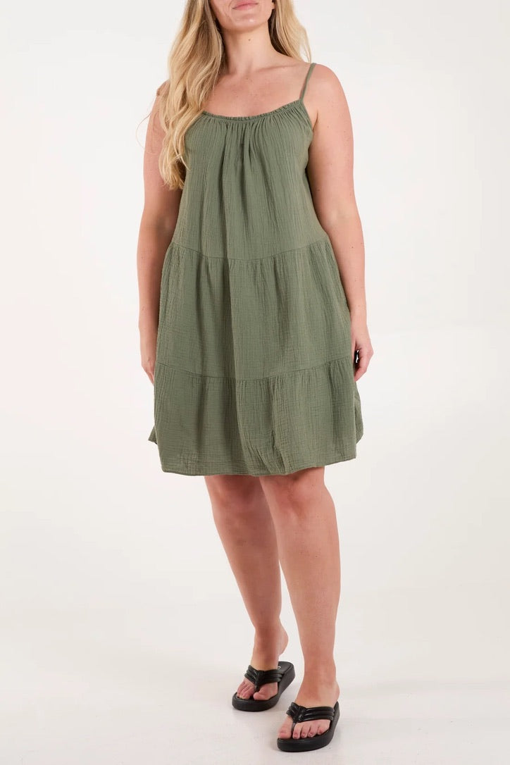Plain cheesecloth strap dress