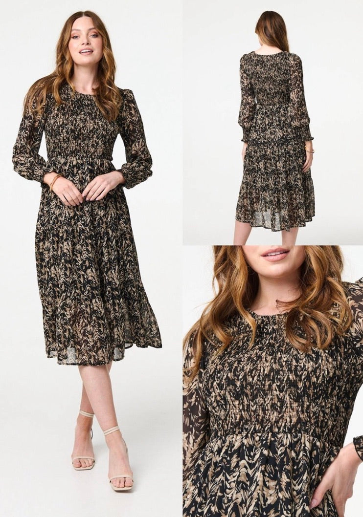 Stella Mocha printed midi dress