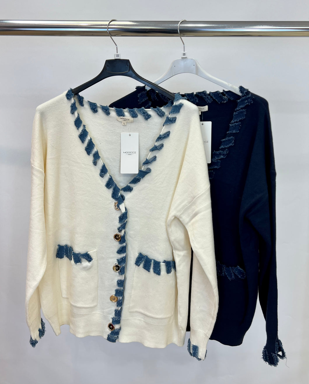 Moocci denim trim cardigan