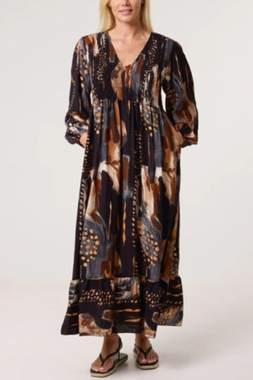 Watercolour print v-neck dress