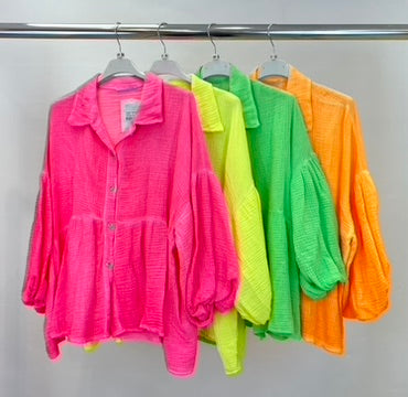 Luminous cheesecloth puff sleeve shirt