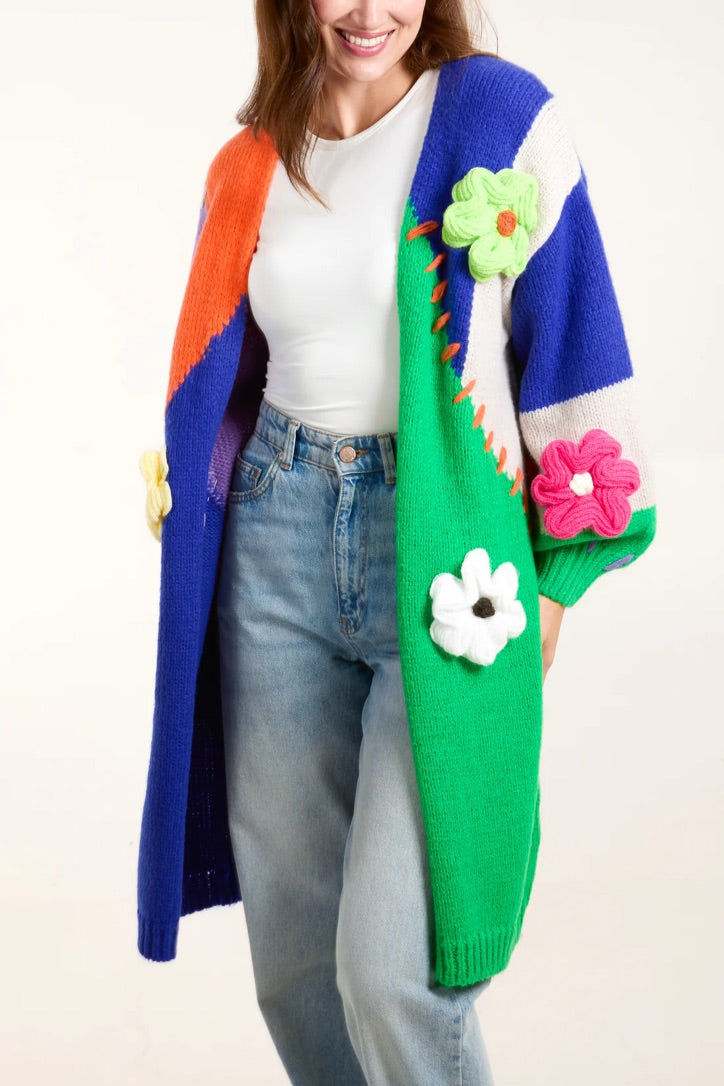 Colour block flower cardigan