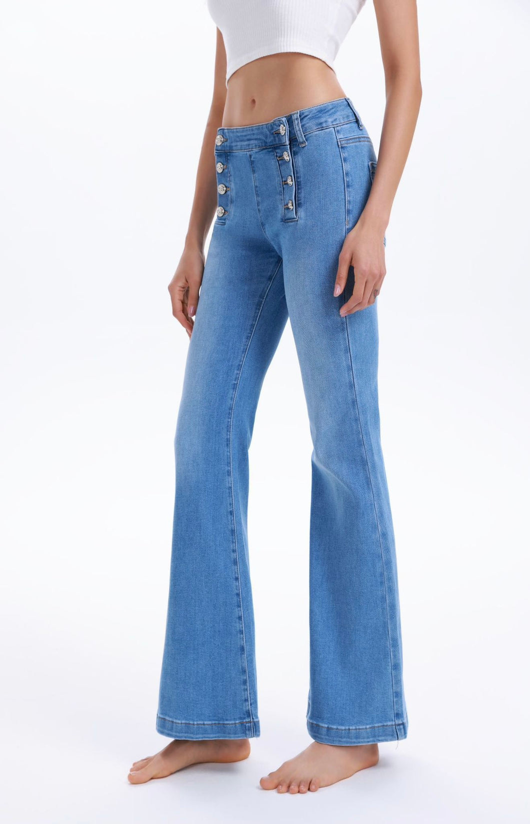 Melly button detail flare jeans