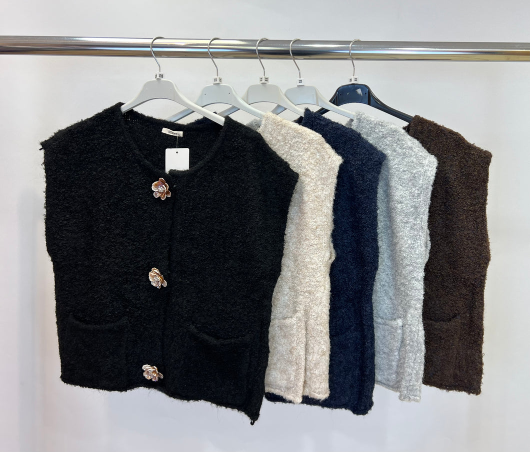 Flower button boucle waistcoat