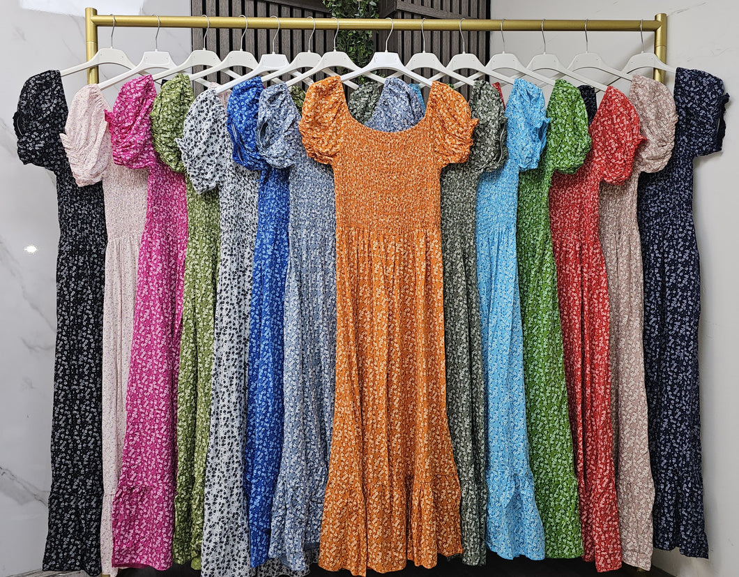 Ditsy print shirred dress