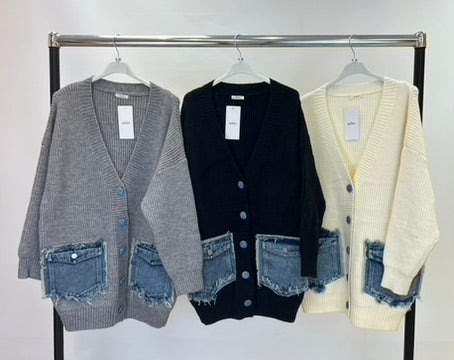 Moewy denim pocket cardigan