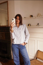 Load image into Gallery viewer, InApril 1986 cotton pinstripe embroidered shirt
