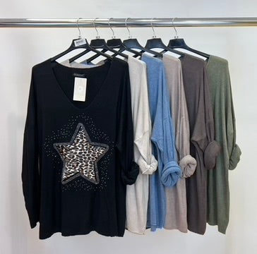 Leopard star soft knit top