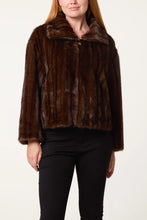 Load image into Gallery viewer, Brown faux fur zip jacket
