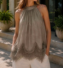 Load image into Gallery viewer, Stonewashed halterneck lace top
