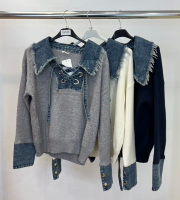 Moewy denim tie jumper