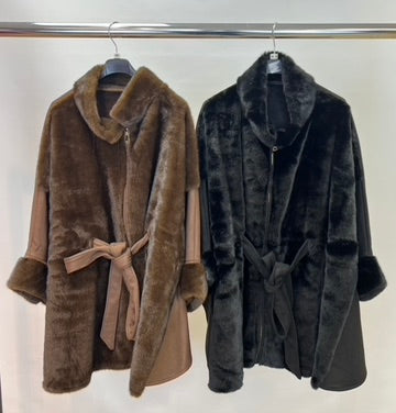 Faux fur tie up cape