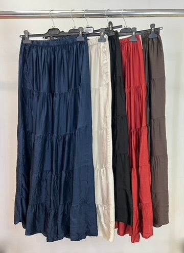 Silk blend tiered skirt
