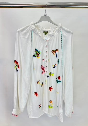 Embroidered button down blouse