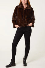 Load image into Gallery viewer, Brown faux fur zip jacket
