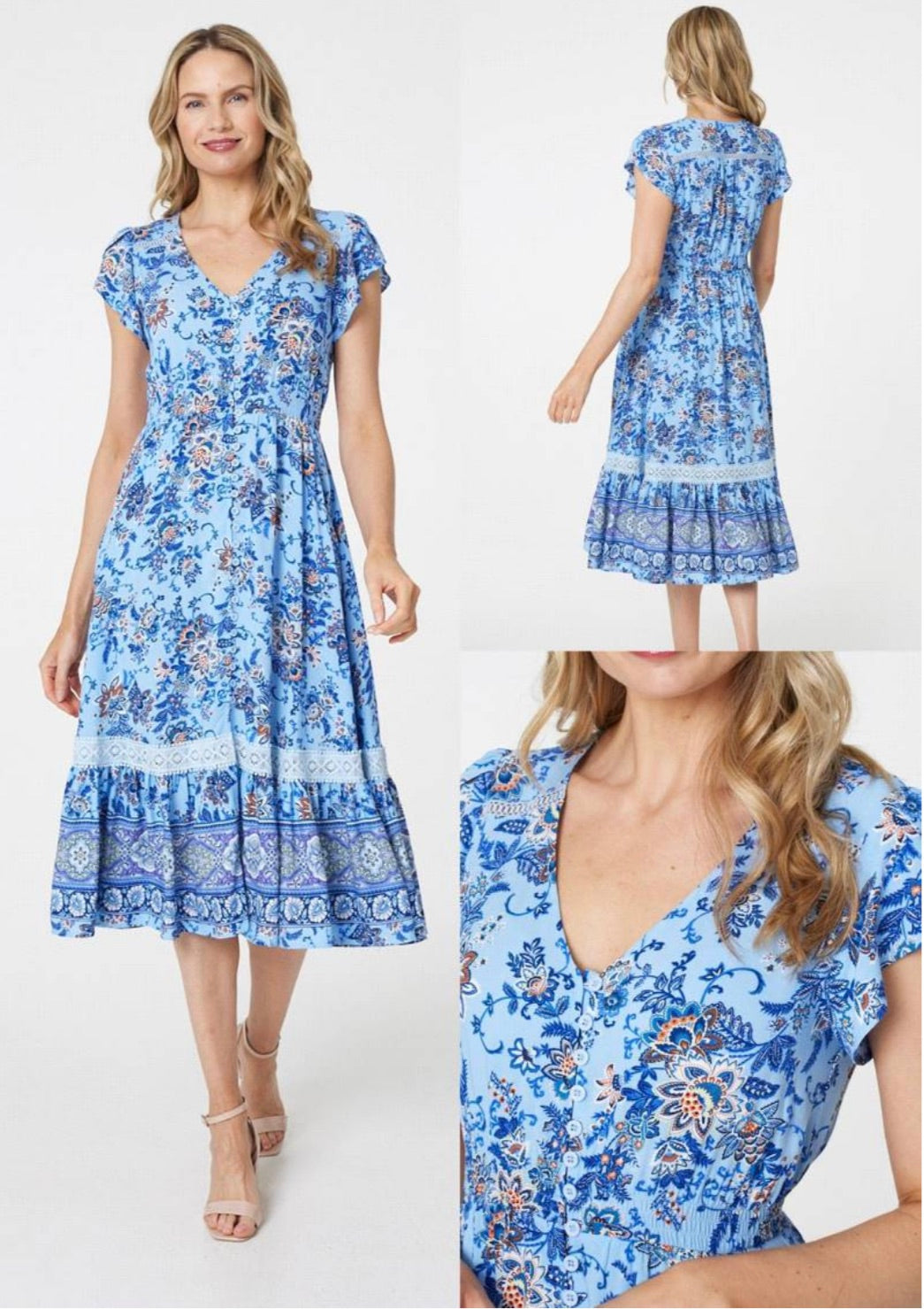 Stella Morgan sky blue floral print dress