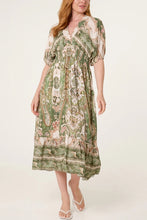 Load image into Gallery viewer, Paisley shirred v-neck dress
