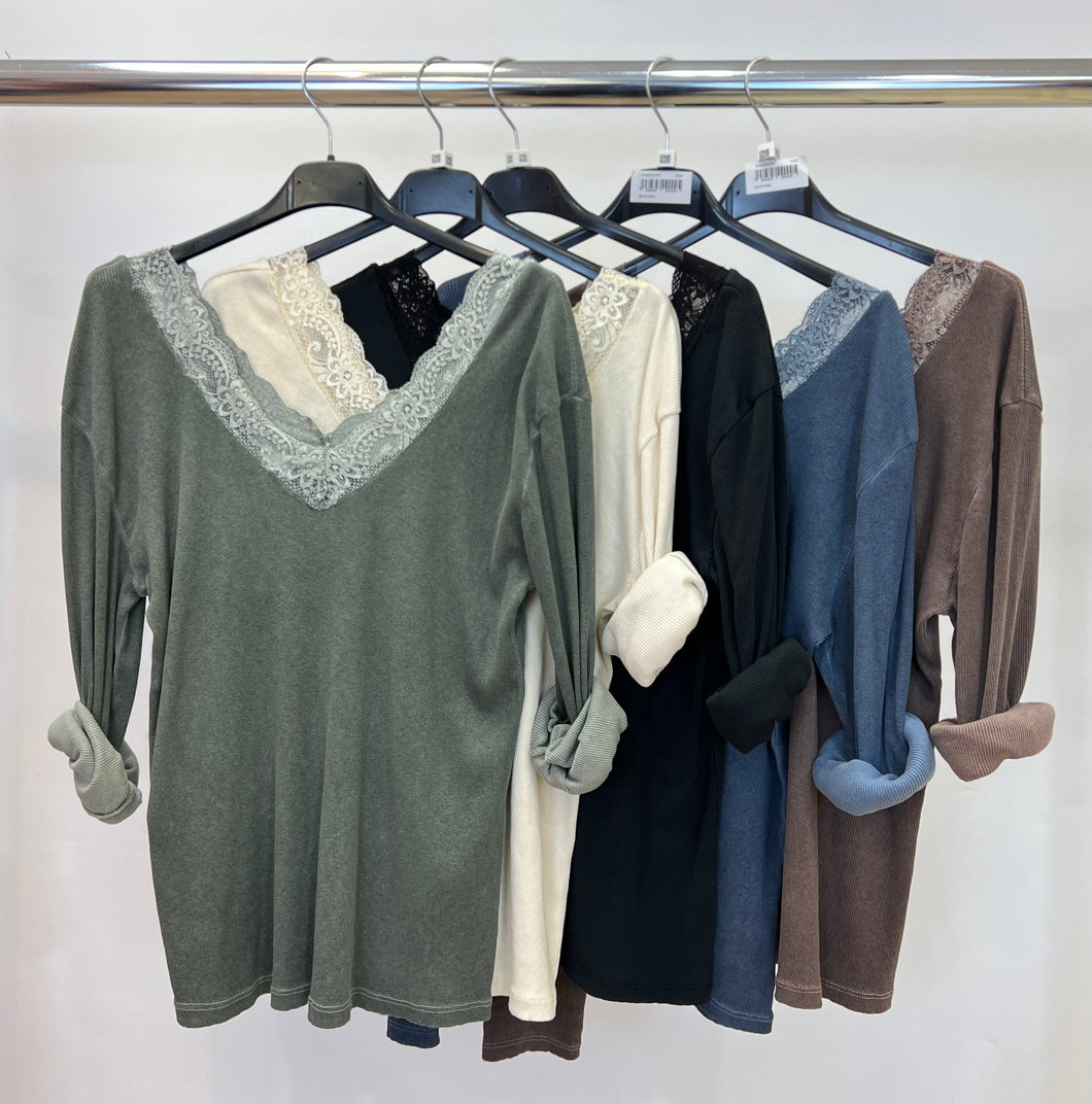 Stonewashed cotton ribbed top