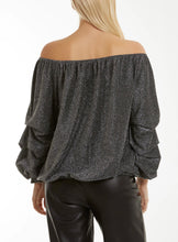 Load image into Gallery viewer, Lurex rouched sleeve bardot top
