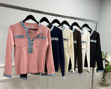 Load image into Gallery viewer, Denim detail ribbed jumper
