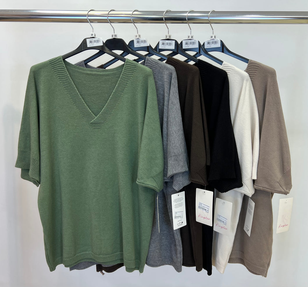 Soft knit v-neck short sleeve jumper