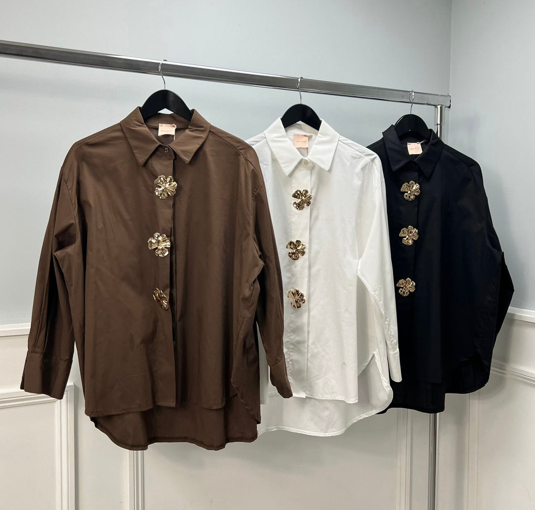 Flower button cotton shirt