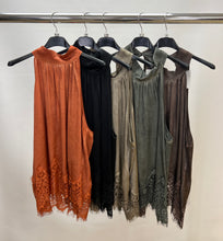 Load image into Gallery viewer, Stonewashed halterneck lace top
