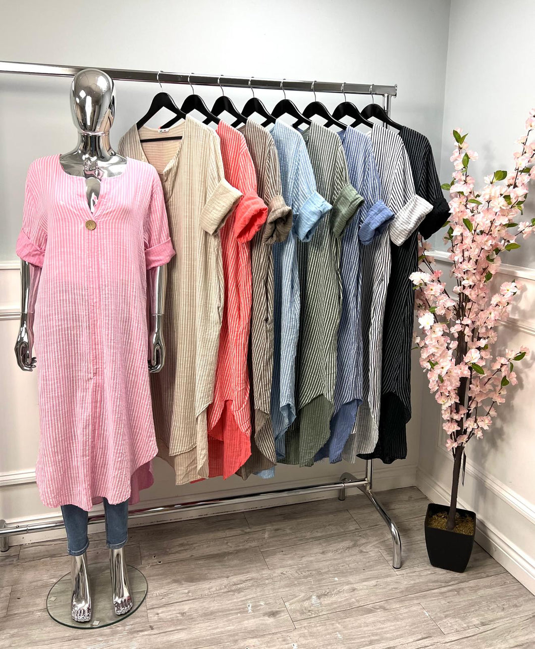 Cotton pinstripe button dress