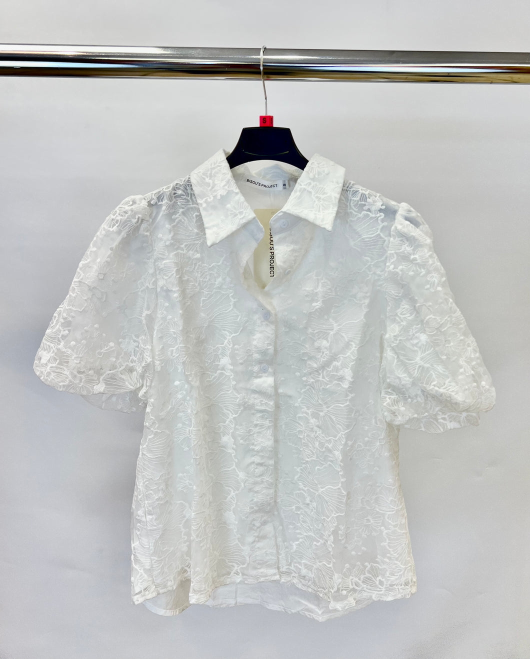 Bisou project embroidered puff sleeve shirt