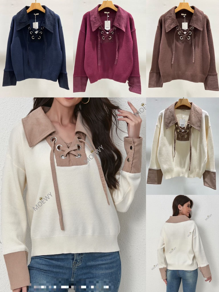 Corduroy detail tie up jumper
