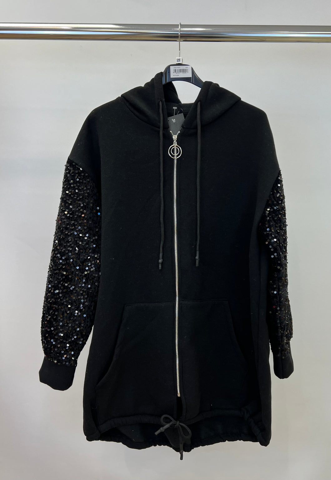 Sequin sleeve zip hoody